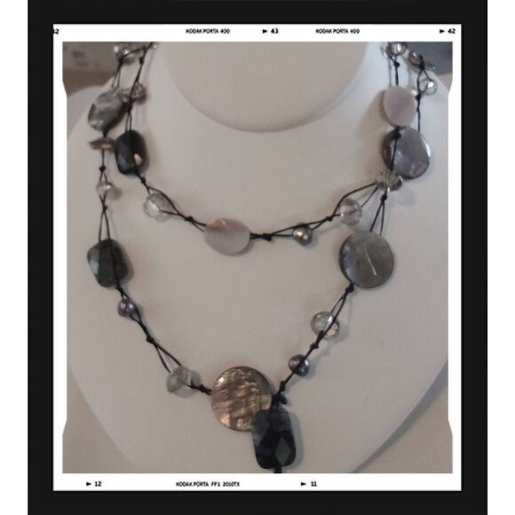 Handcrafted Abalone~MOP~Rulite Quartz~Crystal Long Knotted String Necklace - Picture 1 of 3